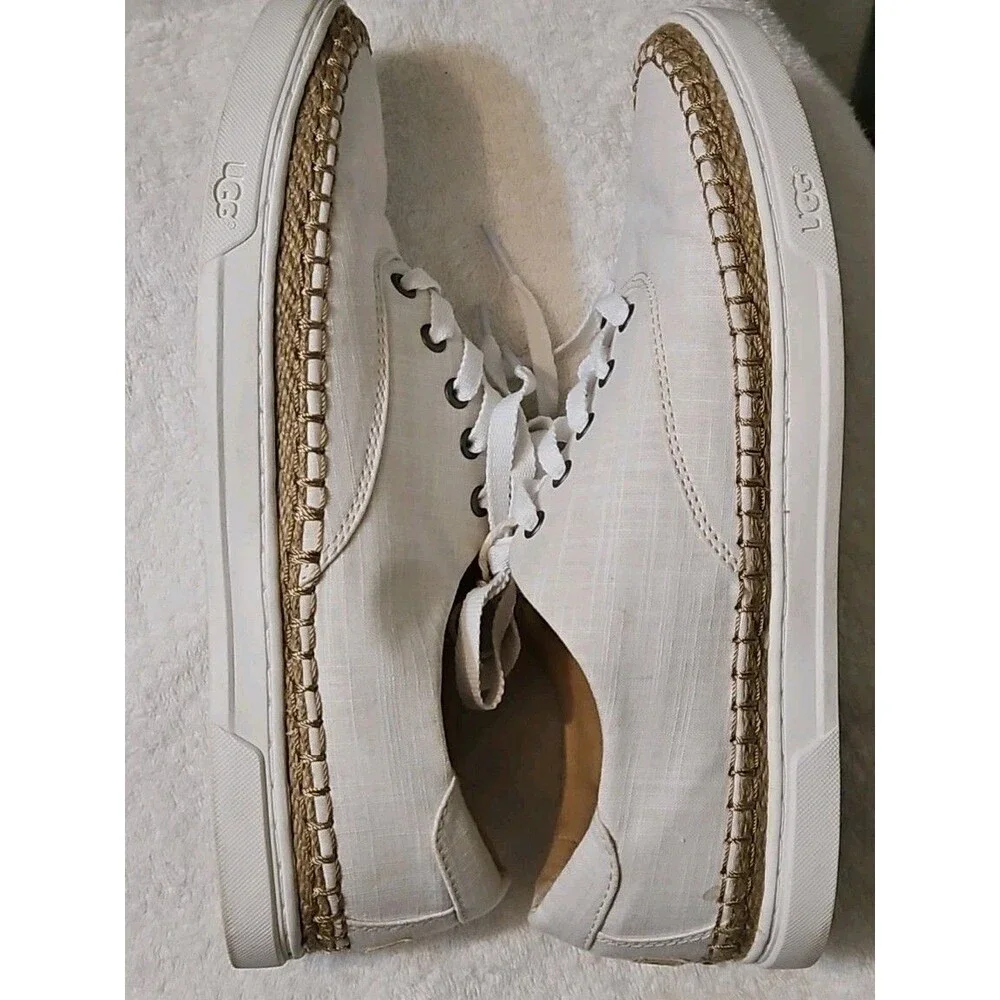 UGG EYAN II WHITE WALL CANVAS LACE-UP SNEAKERS BOAT SHOES Sz 10 EUC